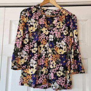 Fat Face floral button down 3/4 long sleeve Blouse Top Shirt